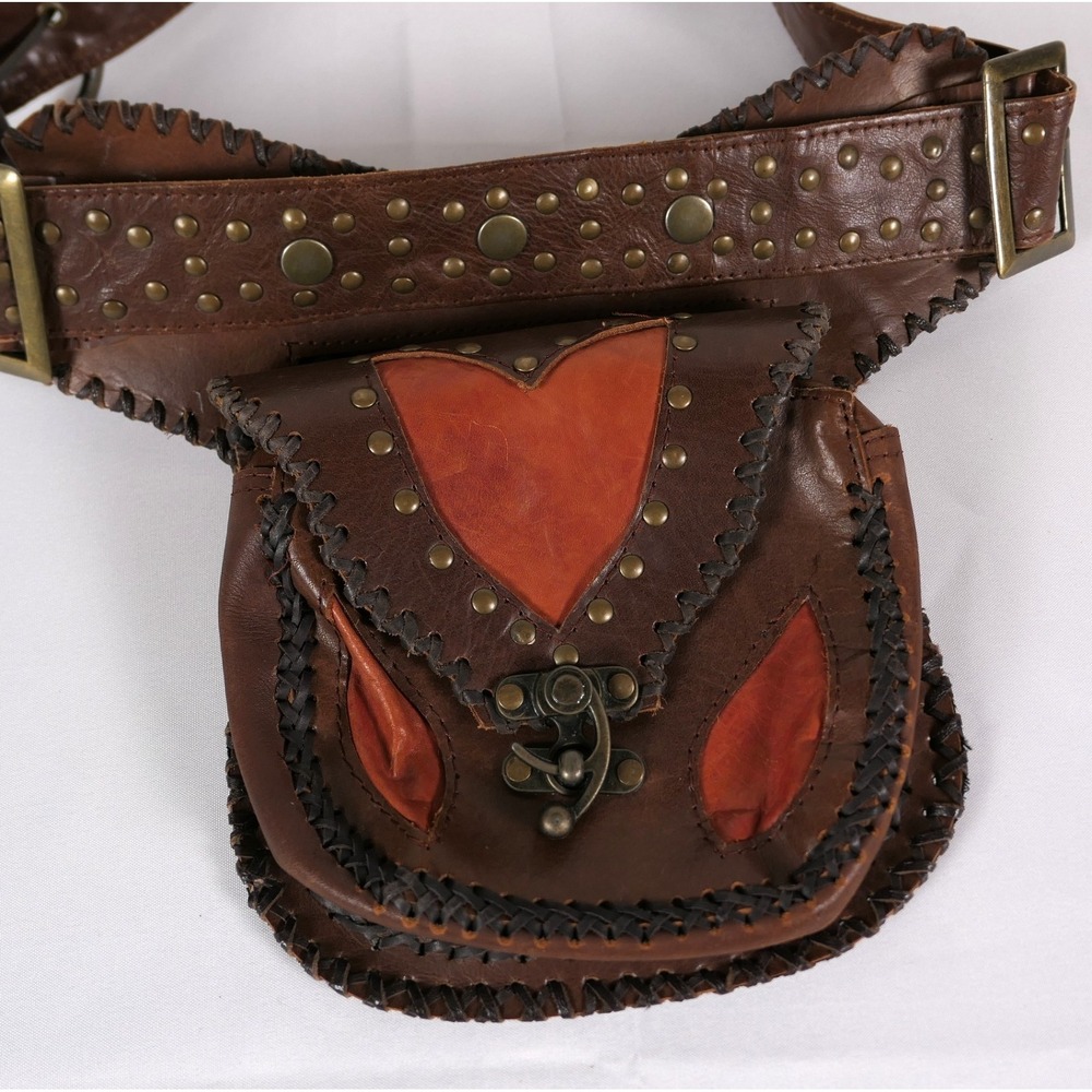 Happy Cow Australia Leather Belted Brass Riveted Waist Bag Fanny Pack‎ Western - Picture 5 of 15